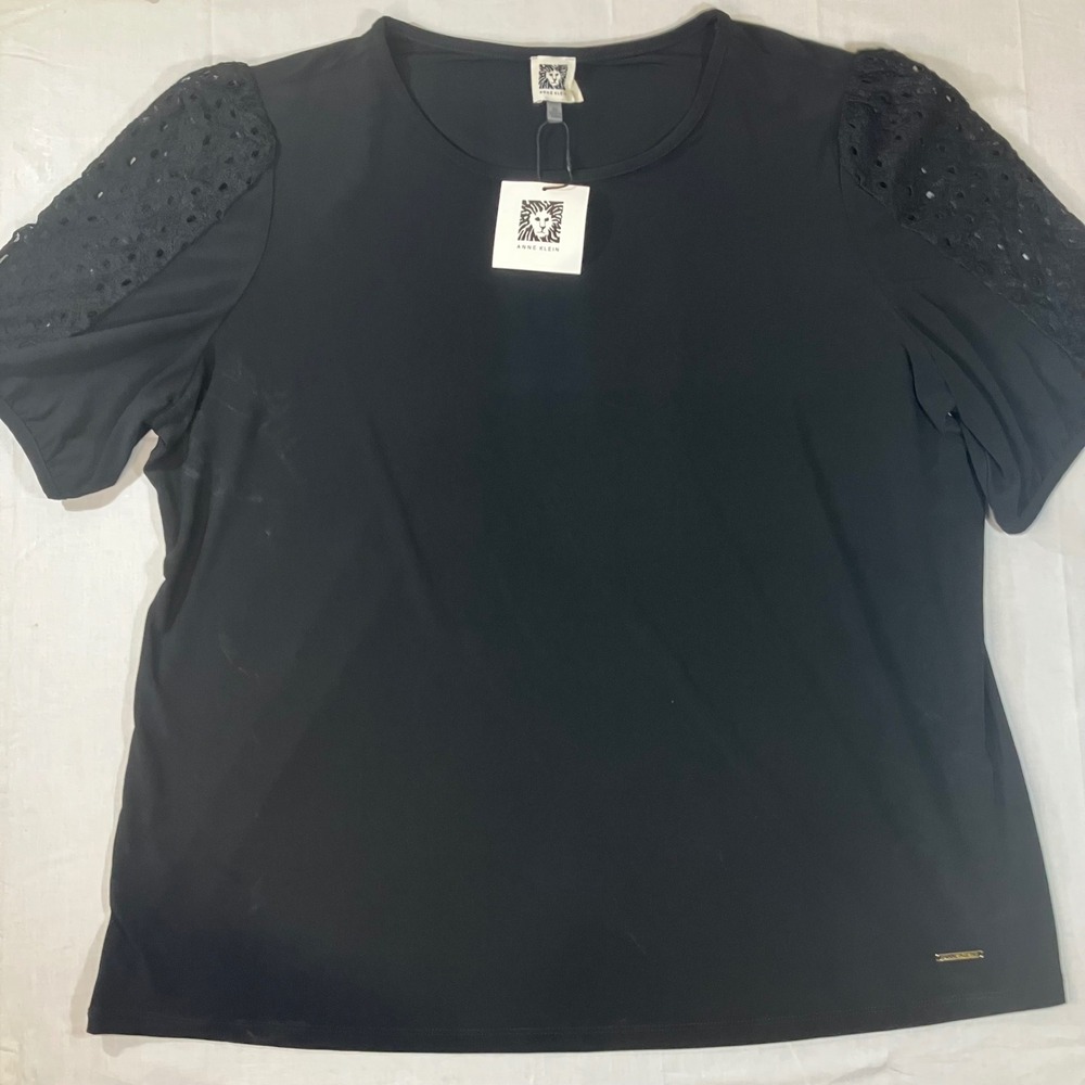 Anne Klein Black Eyelet Sleeve Knit Top Plus Size 2X NWT 11127923-169